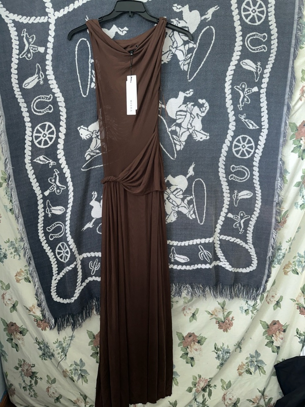 Brown Draped Maxi Dress